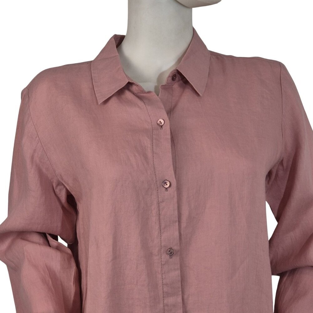 Eileen Fisher Women's Shirt Size Classic Long Sleeve Button Up Pink Pale (60)
